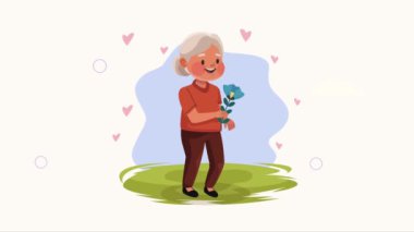 happy grandmother walking character animation ,4k video animated