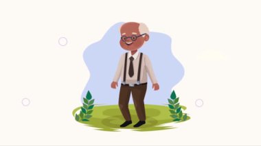 happy old man character animation ,4k video animated