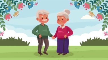 happy old couple in landscape ,4k video animated