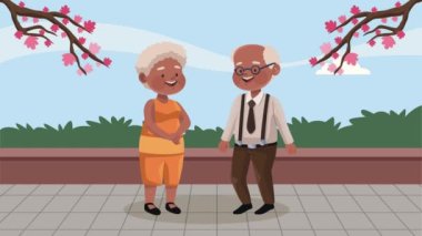 happy old couple afro characters ,4k video animated