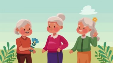 happy old female characters animation ,4k video animated