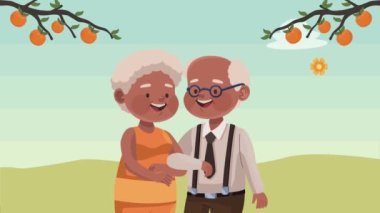 happy old couple afro characters ,4k video animated