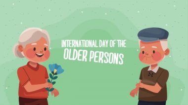 happy old persons day lettering ,4k video animated