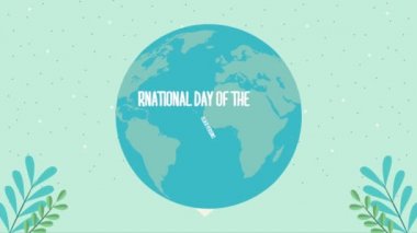 happy old persons day lettering in earth planet ,4k video animated