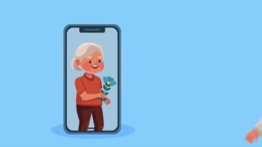 happy old couple in smartphone ,4k video animated