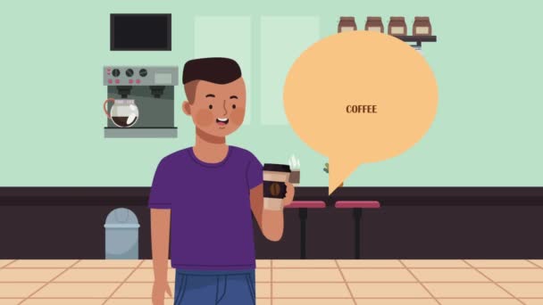Αφρο Άνθρωπος Πίνοντας Animation Χαρακτήρα Καφέ Βίντεο Κινούμενα Σχέδια — Αρχείο Βίντεο