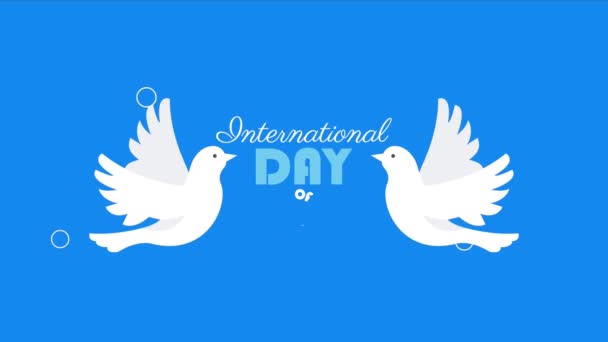 Διεθνής Ημέρα Της Ειρήνης Γράμματα Περιστέρια Βίντεο Κινούμενα — Αρχείο Βίντεο