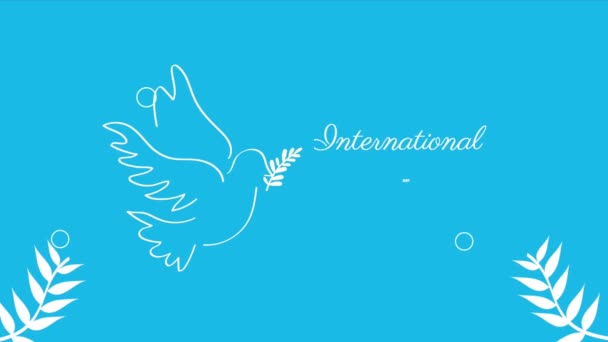 International Day Peace Lettering Branches Video Animated — Stockvideo