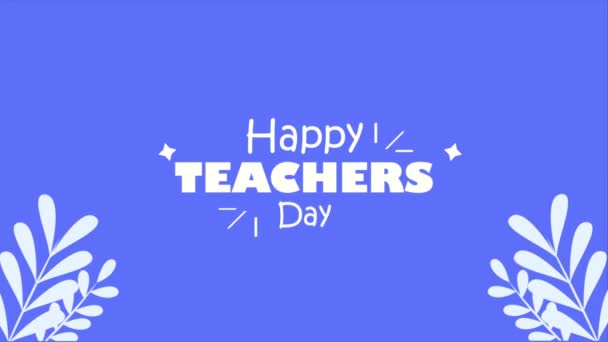 Happy Teachers Day Lettering Leafs Video Animated — Vídeo de Stock