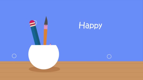 Happy Teachers Day Lettering Supplies Video Animated — Vídeo de Stock