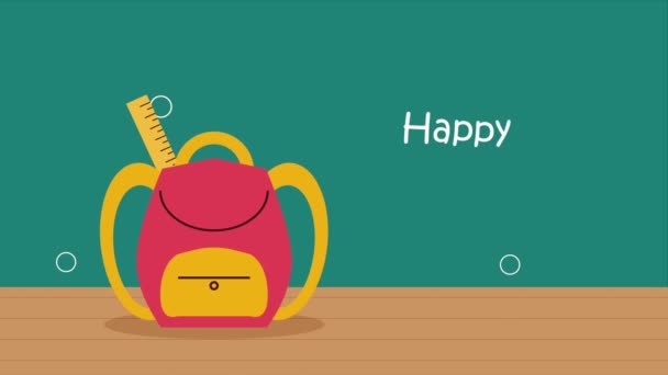 Happy Teachers Day Lettering Schoolbag Supplies Video Animated — Vídeo de Stock