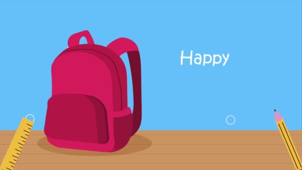 Happy Teachers Day Lettering Schoolbag Video Animated — Vídeo de Stock