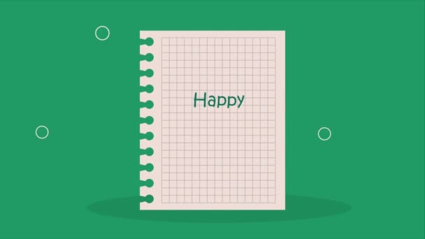 Happy Teachers Day Lettering Notebook Sheet Video Animated — Vídeo de Stock