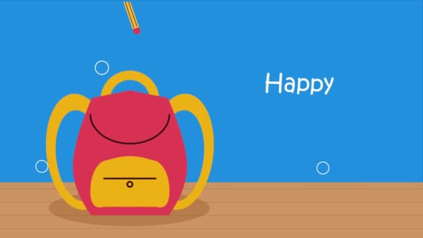Happy Teachers Day Lettering Schoolbag Video Animated — Vídeo de Stock