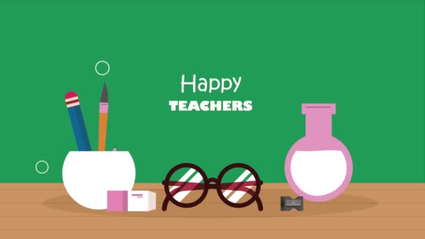 Счастливый День Учителя Буквы Принадлежностями Видео Анимированы — стоковое видео