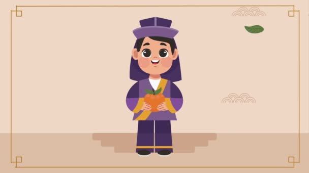 Happy Chuseok Animation Traditional Man Video Animated — 图库视频影像