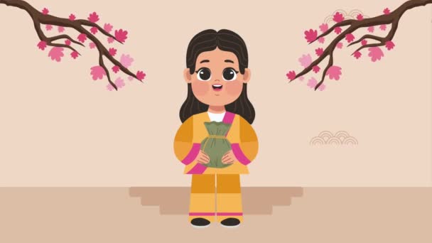 Happy Chuseok Animation Traditional Woman Video Animated — Video Stock