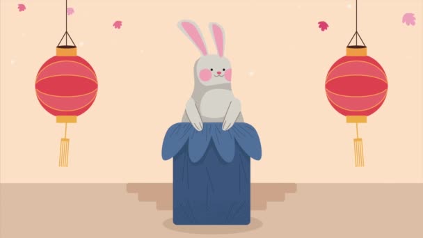 Happy Chuseok Animation Rabbit Video Animated — Video Stock
