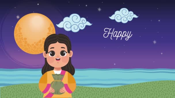 Happy Chuseok Celebration Lettering Animation Video Animated — Stockvideo