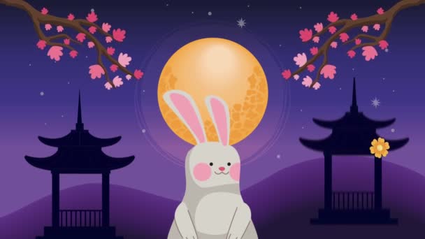 Happy Chuseok Animation Rabbit Video Animated — Stockvideo