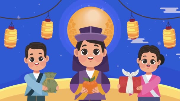 Happy Chuseok Animation People Video Animated — Video Stock
