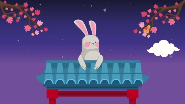 Happy Chuseok Animation Rabbit Video Animated — Video Stock