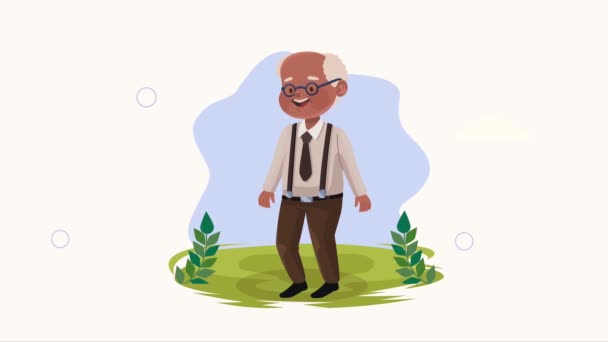 Happy Old Man Character Animation Video Animated — Stock Video