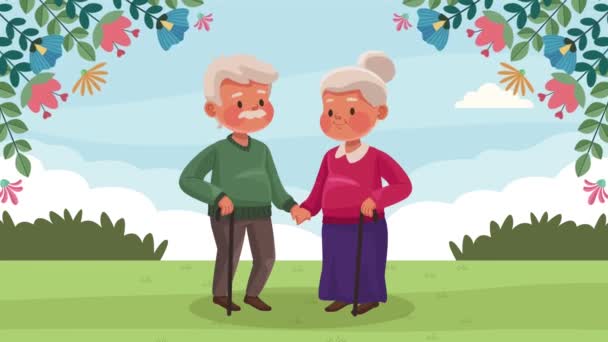 Happy Old Couple Landscape Video Animated — 비디오