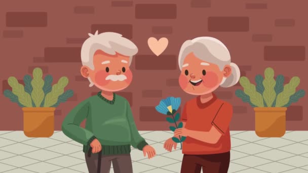 Happy Old Couple Heart Love Video Animated — Stock Video