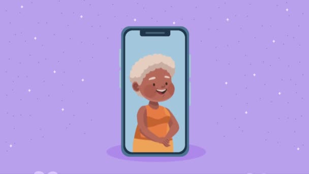 Happy Old Woman Smartphone Animation Video Animated — 비디오