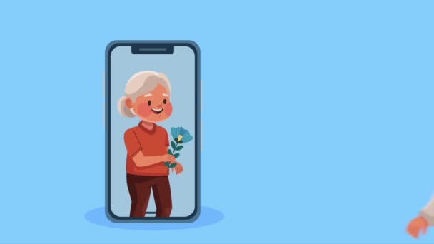 Happy Old Couple Smartphone Video Animated — Stok video