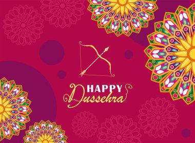 happy dussehra lettering card with mandalas