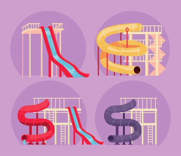 Four Park Slides Set Colors — Stock Vector