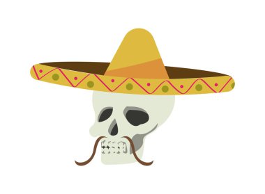 mexican skull with mariachi hat icon