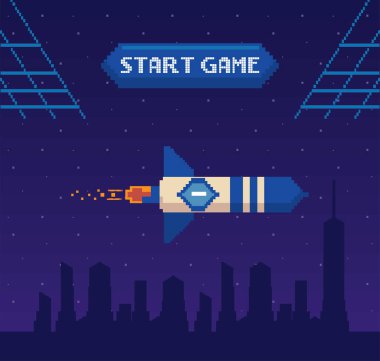 rocket eight bits style scene