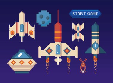set of eight bits video game icons