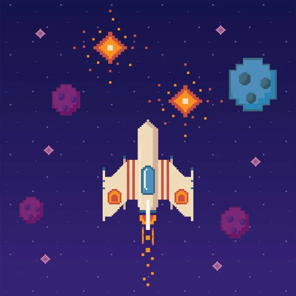 Space Ship Eight Bits Style Scene — Image vectorielle