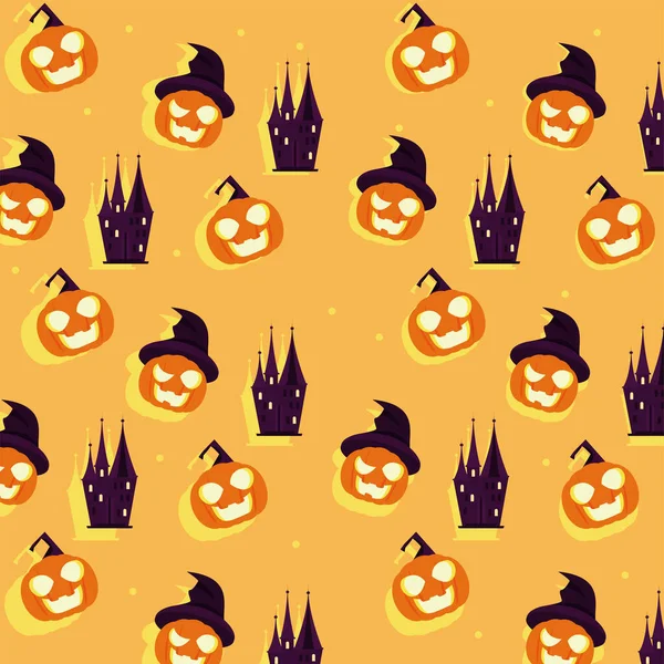 Halloween Castles Pumpkins Pattern — Vector de stock