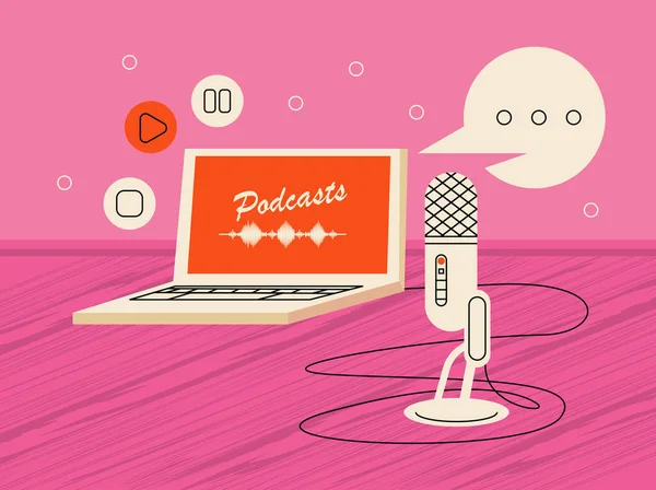 Podcast Αφίσα Laptop Και Μικροφώνου — Διανυσματικό Αρχείο