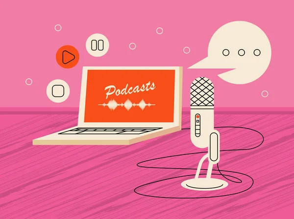 Podcast Laptop Microphone Poster — Vector de stoc