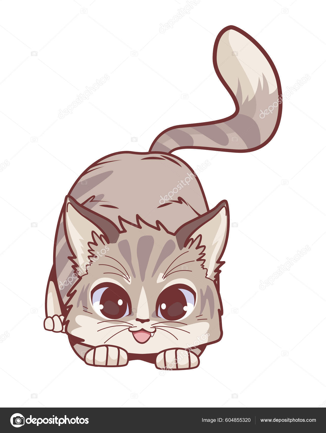 kawaii cat, kawaii anime Stock Illustration