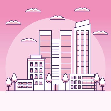 buildings city line pink urban scene