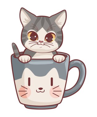 cute cat in cup anime style character