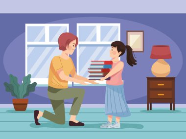 daughter and mom with books characters