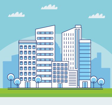 buildings and clouds city line scene