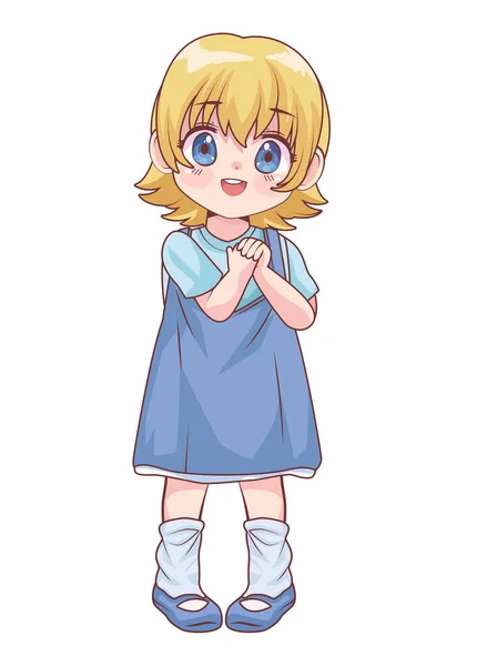 Little Blond Girl Anime Style Character — Stockový vektor