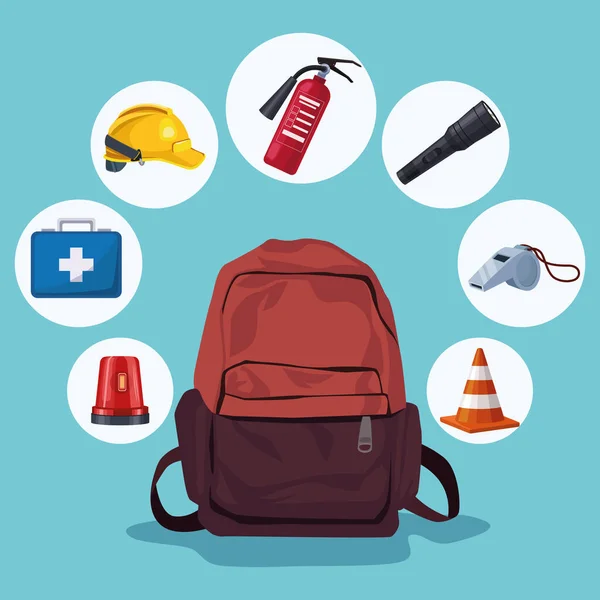 Emergency Tools Bag Icons — Stock Vector