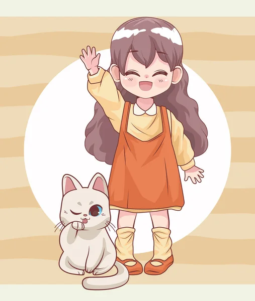 Happy Girl Cat Anime Character — Stockový vektor
