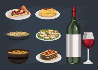 six italian dishes and wine icon