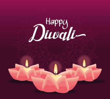 happy diwali lettering card with lotus flowers